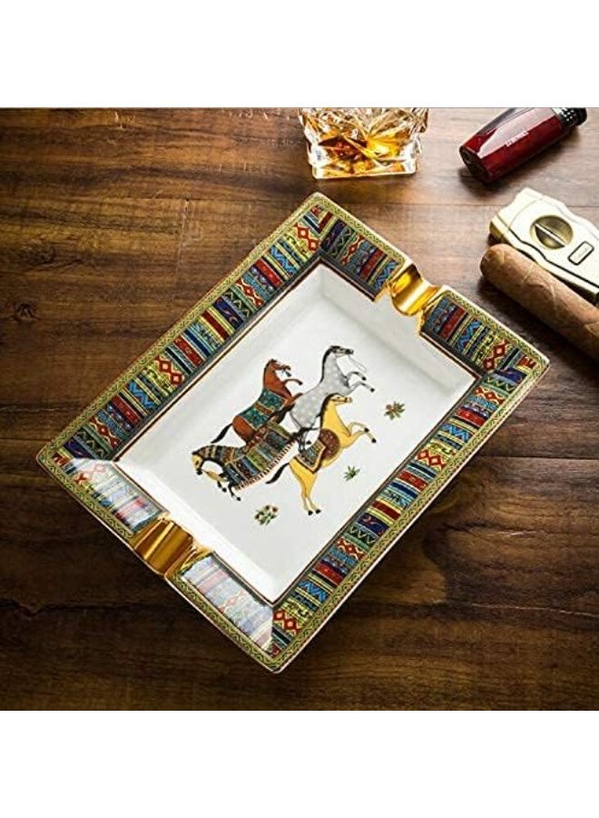 LUBINSKI Ceramic Cigar Ashtray with 2 Holder, Retro Pattern Tray Design ashtyray home Decoration Living Room - Image 2